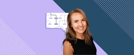 Marika Svennblad, a Solution Architect at Ultimate, beside a conversation bubble showing dialogue flows.