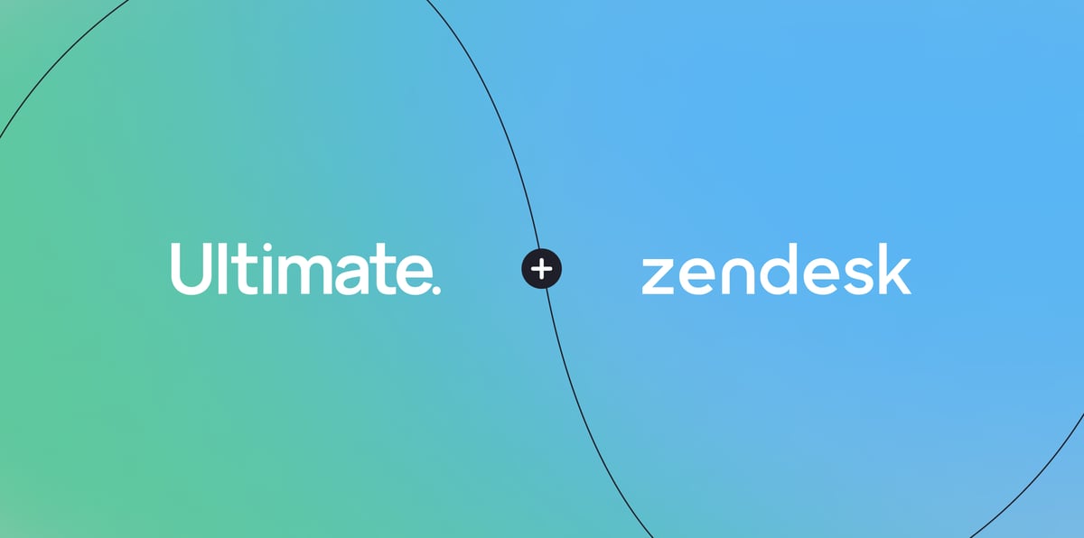 The Ultimate and Zendesk icons on top of a blue and green background, separated by a winding black line.