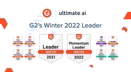 Ten badges arranged over two rows list the G2 performance categories awarded to Ultimate.