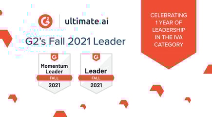 The G2 and Ultimate logos above two badges showing the categories where Ultimate is the fall leader.