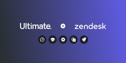 The Ultimate and Zendesk logos on top of a dark blue background, with icons below.