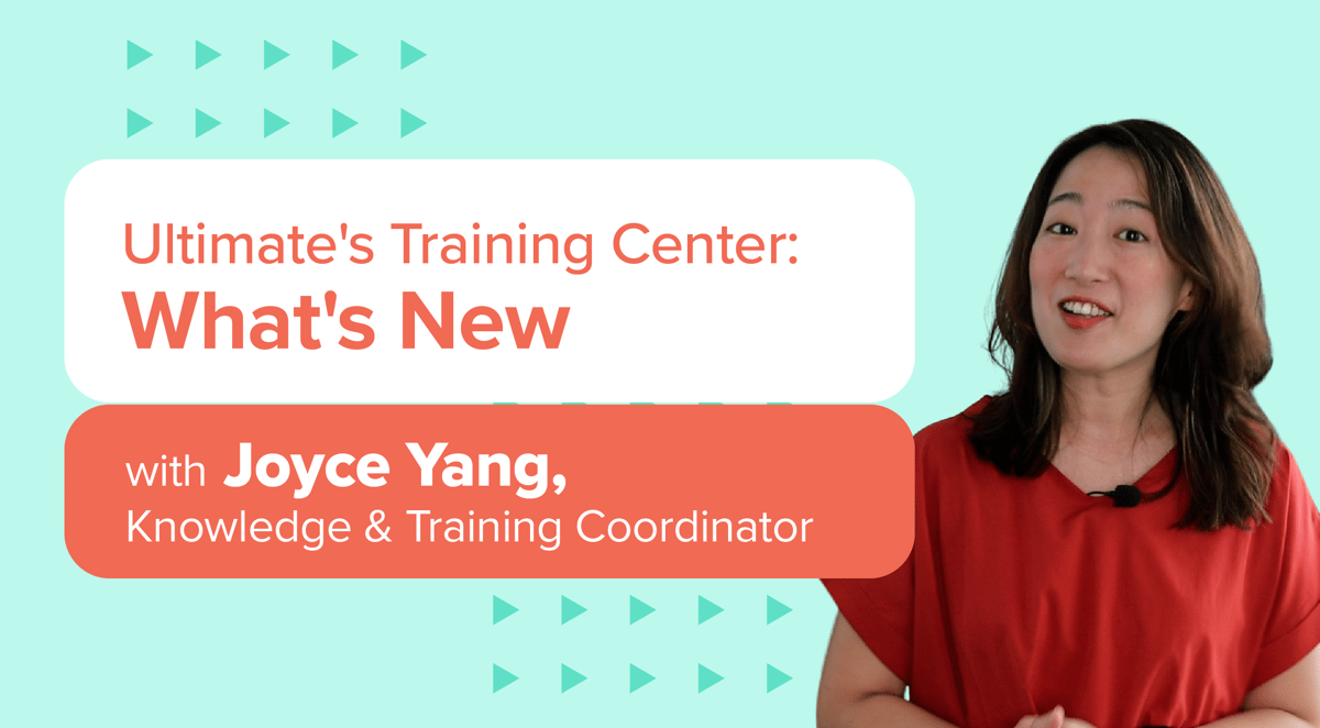 Joyce Yang, Knowledge and Training Coordinator at Ultimate, on a turquoise background.