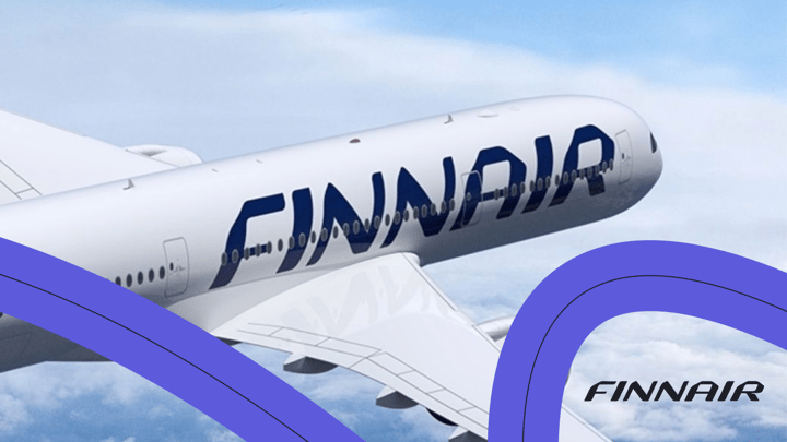 A Finnair airplane soaring through the skies. 